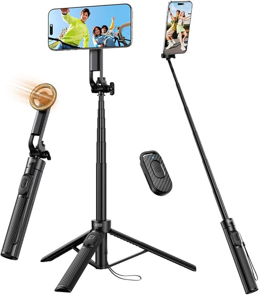 2025 Upgraded Magnetic Phone Tripod,51" Adjustable and Foldable Selfie Stick Tripod for iPhone with Remote,Strong Magnet Selfie Stick Stand for Traveling, Recording,Taking Selfies and Live Streaming