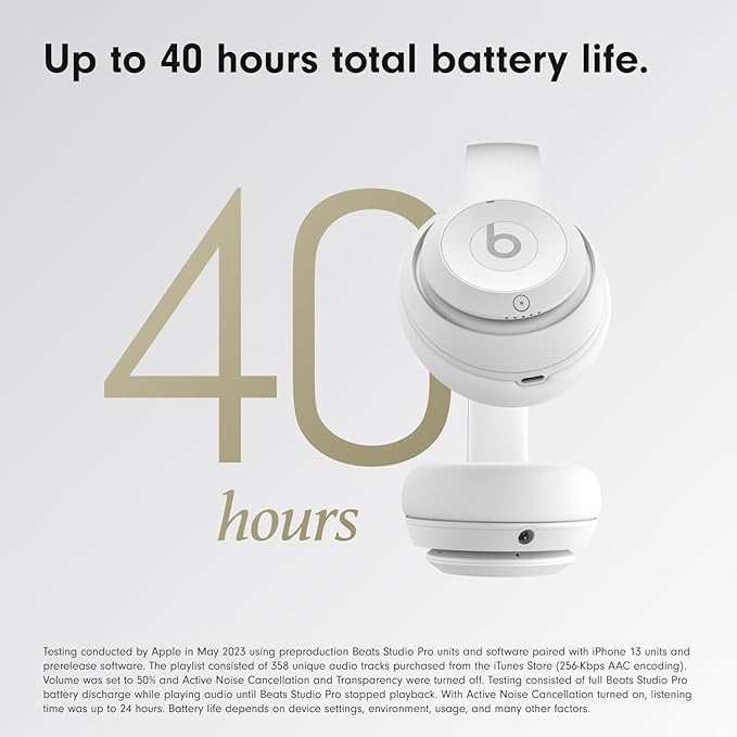 Beats Studio Pro - Premium Wireless Over-Ear Headphones- Up to 40-Hour Battery Life, Active Noise Cancelling, USB-C Lossless Audio, Apple & Android Compatible - Matte White