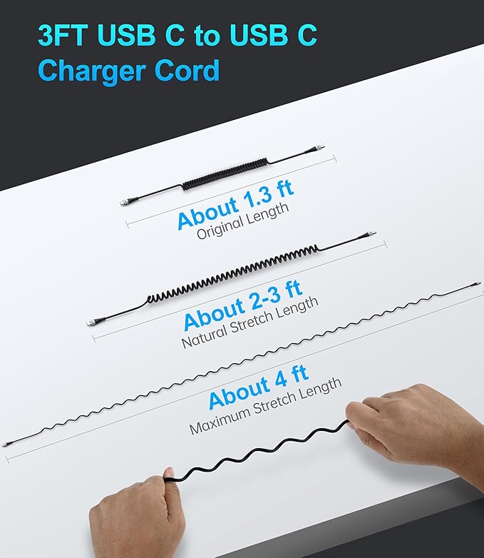 USB C Cable 3A Fast Charging 5FT Coiled USBC to USBC Charger Cable for Car, Short USB Type C Cord for iPhone 17/16/15/Pro/Plus/Pro Max/Samsung Galaxy S23, Compatible All Type C Devices-2Pack