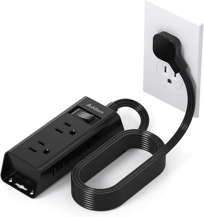 Flat Extension Cord 15 ft - Addtam Flat Plug Power Strip with 6 Outlets Extender, Long Extension Cord with Multiple Outlets, Wall Mount for Home Dorm Room Essentials, Black