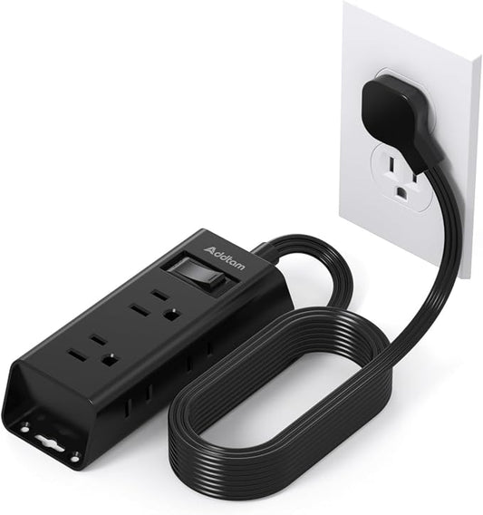 Flat Extension Cord 15 ft - Addtam Flat Plug Power Strip with 6 Outlets Extender, Long Extension Cord with Multiple Outlets, Wall Mount for Home Dorm Room Essentials, Black
