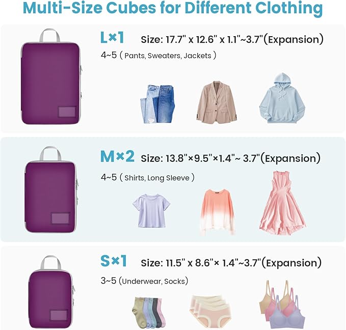 Cambond Compression Packing Cubes for Travel Women - Travel Bags Luggage Organizers Travel Essentials Compression Cubes for Travel Carry on Suitcases Organizer