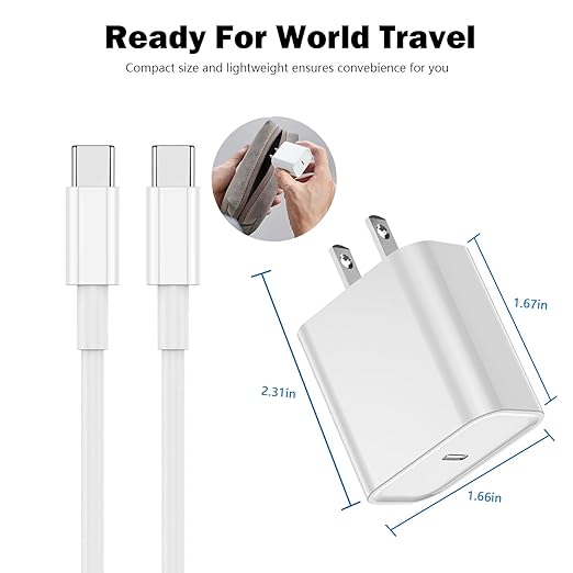 iPhone 17 16 15 Charger Fast Charging,2 Pack Type C Wall Charger Block with 3.3FT Fast Charging USB C to C Cable for iPhone 17/Air/17 Pro/17 Pro Max/iPhone 16/16 Pro/16 Pro Max/15 Pro,iPad Pro/AirPods