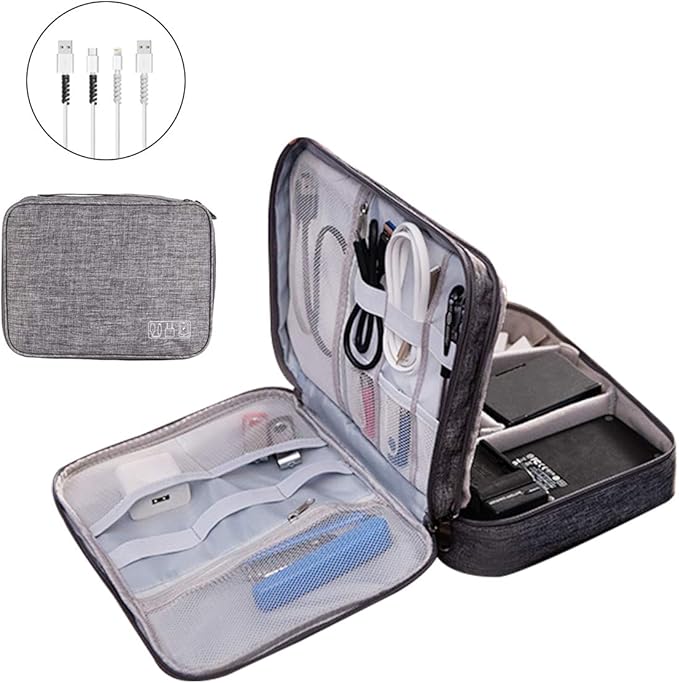 Electronics Organizer, OrgaWise Electronic Accessories Bag Travel Cable Organizer Three-Layer for iPad Mini, Kindle, Hard Drives, Cables, Chargers