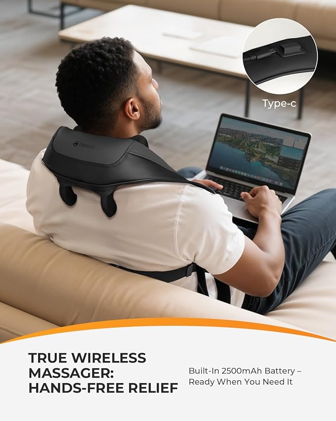 CooCoCo Upgraded Cordless Neck Massager - FSA Eligible, Back Massager for Pain Relief Deep Tissue,Shoulder Massager with Heat,6D Shiatsu Kneading,HSA Electric Rechargeable Massager,Gifts for Men Women