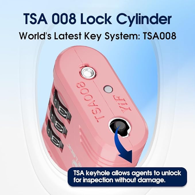 SURE LOCK TSA Locks for Luggage, TSA Approved Luggage Locks with Open Alert, 008 Key for High Security, Easy Read Dials, Zinc Alloy Body, Locker Lock for Suitcase, Gym, Travel.(Pink 4 pk)