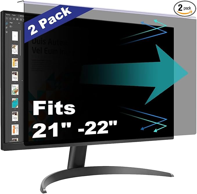 [2 Pack Computer Privacy Screen Shield Compatible for 21.5/22 Inch 16:9 Widescreen Desktop Monitor - Anti Glare & Blue Light Filter - Hanging Design for Easy On/Off