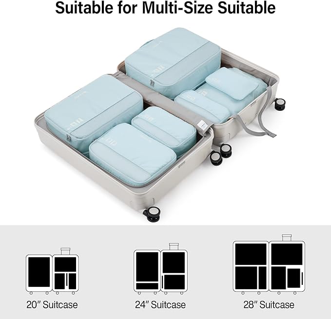 Compression Packing Cubes (Pack of 7), Expandable Luggage Organizer Bags, Hanke Packing Cubes for Travel, Double Zipper Durable Travel Packing Organizers for Suitcase Backpack and Carry-On