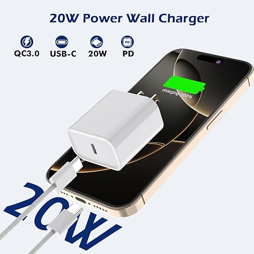 10FT iPhone 16 Charger Fast Charging,Apple Fast Charger 2Pack USB C Charger Block PD Type C Wall Adapter with 10Foot USB C to USB C Braid Woven Cable Charging for iPhone 16/16 Pro/16 Pro Max/15/iPad