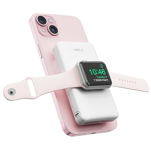 iWALK Magnetic Wireless Power Bank with iWatch Charger,10000mAh PD Fast Charging Portable Charger Compact Battery Pack Compatible with iPhone 17/16/15/14/13/12 Series,Apple Watch Ultra/8/7/6/5/4