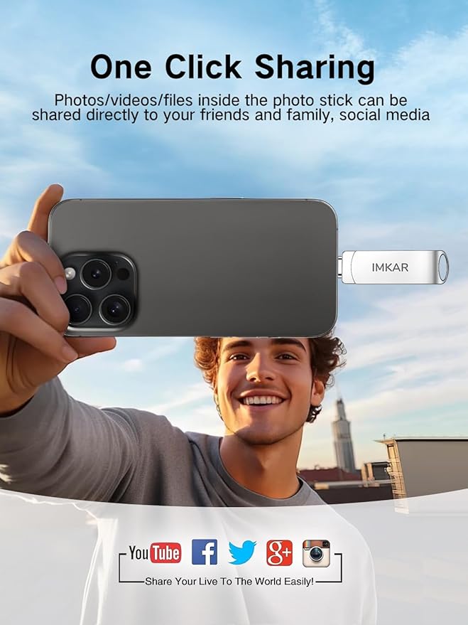 MFi Certified 256GB Flash Drive for iPhone iPad, IMKAR Memory Stick Storage for Photos Videos, Compatible with iPhone iPad Android and PC, Plug and Play No Application Required (Metal Silver)