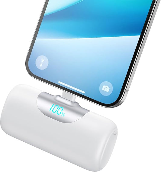 Mini Portable Charger for iPhone,Upgraded 22.5W PD Fast Charging 5500mAh Ultra-Compact Power Bank,LCD Display Plug-in Cute Battery Pack Travel Essentials for iPhone 14/14Pro/13/12/11/X/8/7/6 (White)