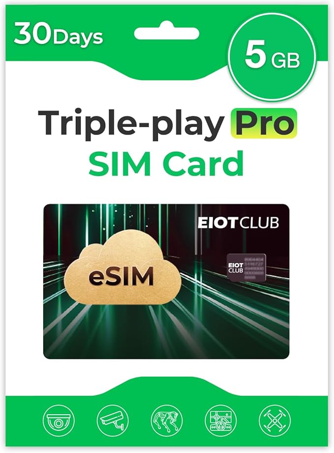 Triple Play Pro SIM Card, Industrial-Grade 5G LTE Data for USA Coverage, Multi-Network Support, eSIM Enabled, Rugged Design for Robot, Drone, and Camera – No Voice/Text, Nano Size only (5GB 30DAY)