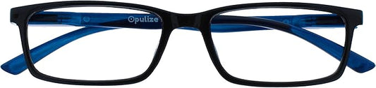 OPULIZE SEE Reading Glasses with Blue Light Blocking for Women and Men, Narrow Frame, Spring Hinges, Computer Gaming Glasses, Black Blue Arm +3.5 (Pack of 1)