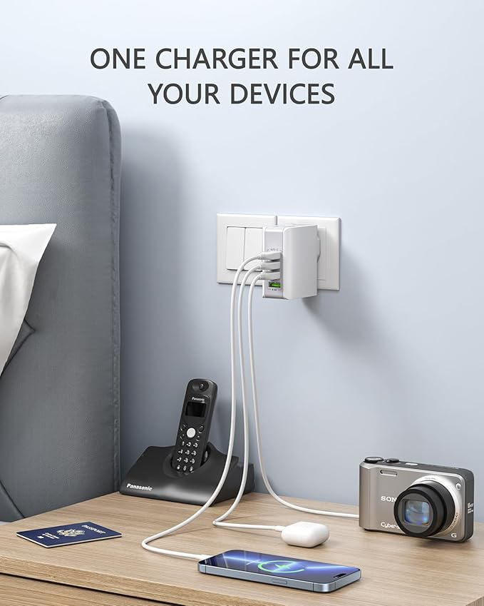 LENCENT Multiple USB Wall Charger, [22W/4.4A] 4 Port USB Travel Power Adapter, All in One Worldwide Cell Phone Charger With UK US EU European Australia, International Block Cube Plug for iPhone & IPad