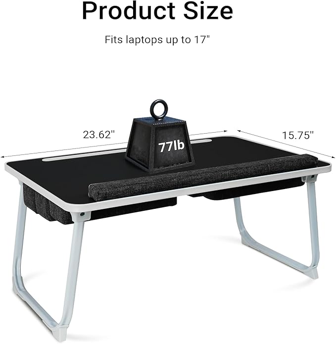 Lap Desk for Laptop with Cushion,Folding Laptop Desk for Bed,Bed Desk,Portable Computer Lap Desk,23.62"*15.74",Black