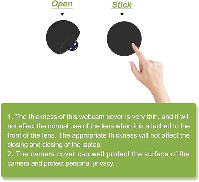 MECCANIXITY Webcam Cover Slide 0.3mm Thick Round Plastic Laptop Camera Cover Slide Web Blocker Protect Privacy for Computer, Laptop Black 12 Pack