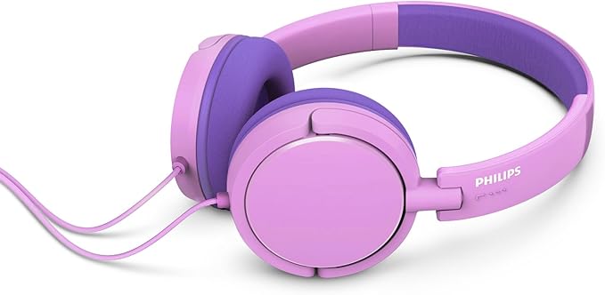 Philips K2019 Wired Headphones for School, Kids Headphones with Cord, Durable and Foldable, Safe Volume Limited, Ultra Lightweight, Built-in Microphone, On-Ear Girls Boys Toddler Headphone, Pink