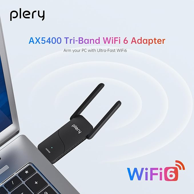 USB WiFi 6 PC Gaming Adapter, 5400Mbps Tri-Band Network Card | Ultra-Low Latency for Competitive Game & 4K Streaming | for Windows 10/11, Professional-Level Stability for Office & Live Broadcast