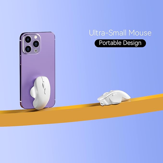 Uiosmuph Mini Wireless Bluetooth Mouse for Travel, Silent Rechargeable Computer Mouse for Laptop, Small Portable BT5.1/5.0 & 2.4Ghz with USB Receiver and Type C Adapter - White