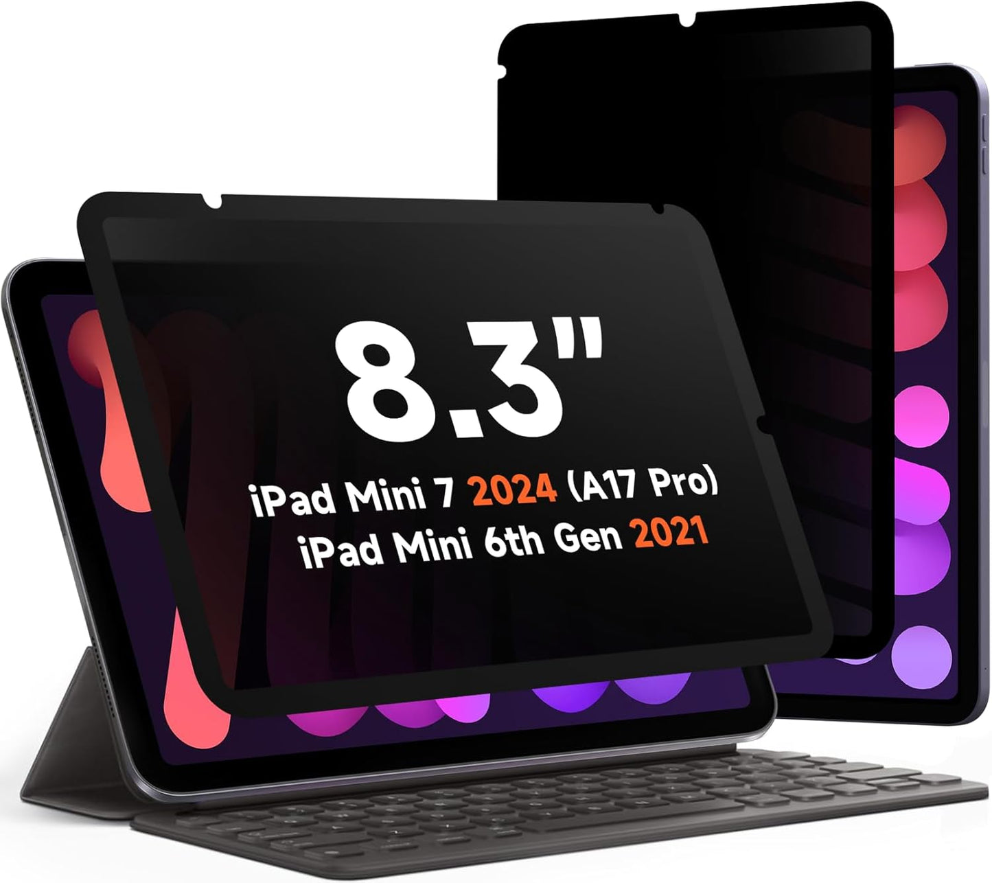 360° Privacy Screen Protector for iPad Mini 6 8.3 2021/ Mini 7 2024 (A17 Pro), Anti Glare Blue Light 4 Way Anti Spy Screen Filter, Magicsuction Protector for 8.3” iPad (Landscape+Portrait Privacy)