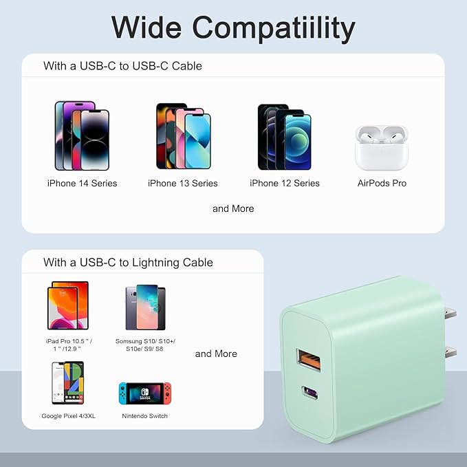 [4 Pack] USB C Charger Block Charging Block Type C Charger 20W Wall Chargers for iPhone Air/17/17 Plus/17 Pro/17 Pro Max/16/16 Plus/16 Pro/16 Pro Max/15/15 Pro/15 Pro Max/14/13/12 Pro/Samsung(Green)