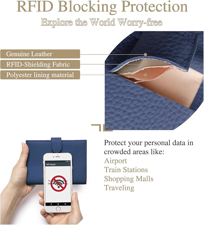 RFID Blocking Passport Holder for Travel Women – Genuine Leather Travel Wallet with 1 Passport Slot & 3 Card Slots, Coin Pocket & SIM Slot – Slim Travel Organizer (Sapphire Blue)