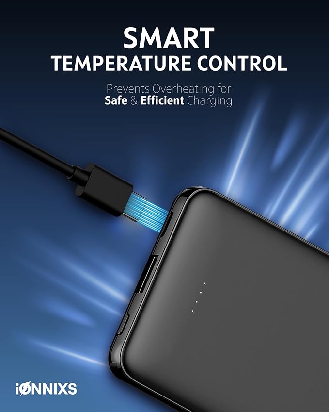 C-1019 Portable Charger with Built in Cable - 10000mAh Ultra-Slim Portable Charger Power Bank with USB-C Cable, Lightning Cable - Fast Charge 20W - LED Battery Indicator (Black, 10.000mAh)