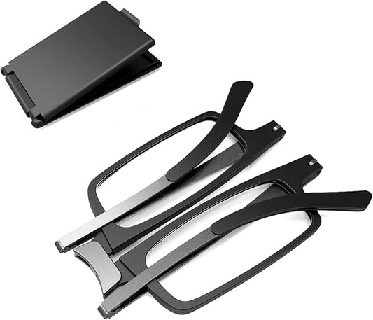 Case Upgrade Ultra-light and Thin Foldable Reading Glasses Folding Readers for Men Women Compact Portable Rectangle Eyewear Case (Black, 2.25)