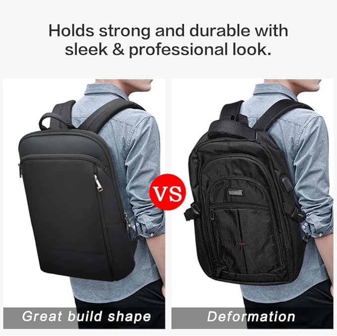 BOPai Slim Laptop Thin Business Backpack with Bottle Holder USB Charging Professional for Men Notebook Work Office Anti Theft Smart Computer 15-15.6 inch Back pack Light Black