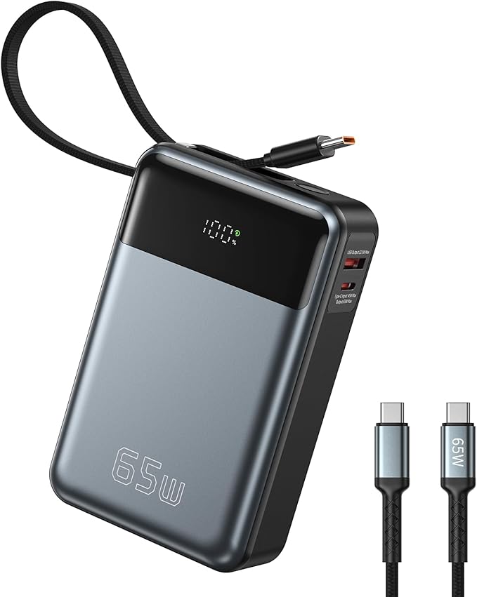 Laptop Power Bank,26800mAh Laptop Portable Charger with Built in Type-c Cable,65W Fast Charging,3-Port Battery Pack,Smart Display,for MacBook,iPad,iPhone,Switch,AirPods,Samsung
