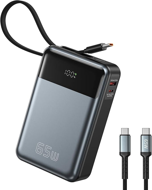 Laptop Power Bank,26800mAh Laptop Portable Charger with Built in Type-c Cable,65W Fast Charging,3-Port Battery Pack,Smart Display,for MacBook,iPad,iPhone,Switch,AirPods,Samsung