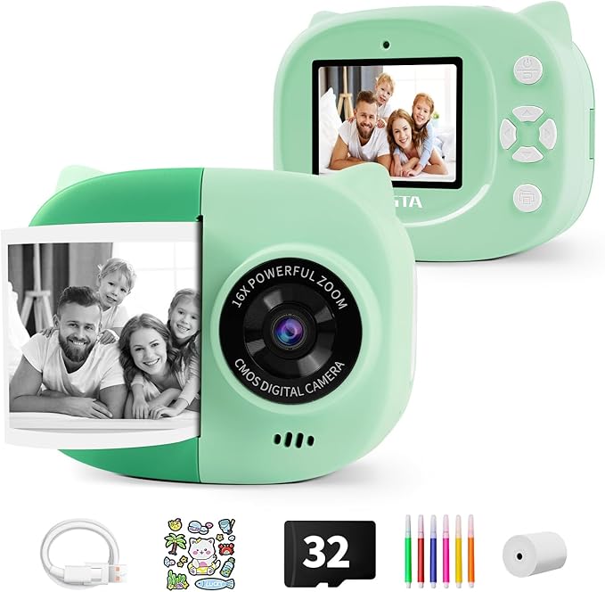 Rongta Instant Print Camera for Kids, Children Portable Photo Printer for Birthday Gifts, Kids Toys, 2.4 Inch Screen Kid Digital Camera for Girls Boys Age 3 4 5 6 7 8 9 10(Green)