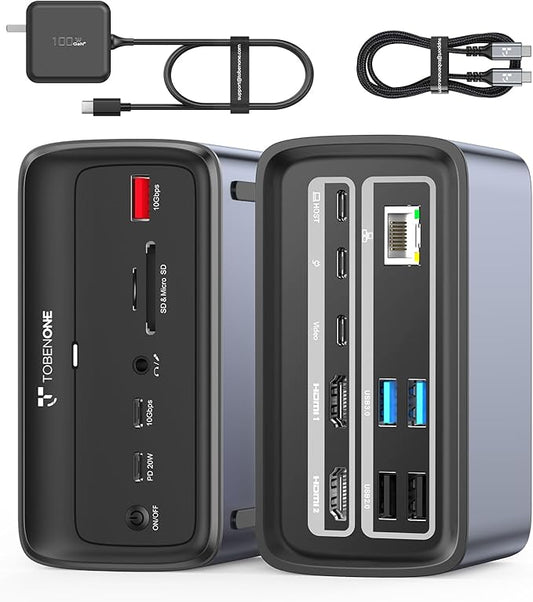 TobenONE Docking Station 3 Monitors, Triple Monitor Docking Station with Single 8K USB-C Video, Dual 4K HDMI, 10Gbps USB A/C, PD 3.0, 100W Power Supply, USB C Dock for Windows/ChromeOS, Dell, HP, ASUS