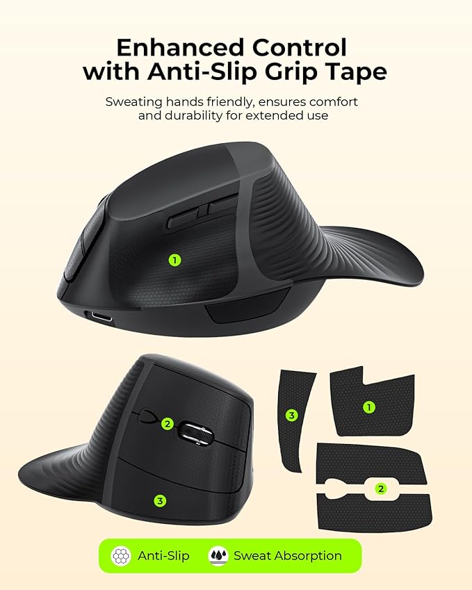 seenda Ergonomic Mouse Rechargeable, 2.4G USB & Type C Vertical Wireless Ergo Mouse with Instant Desktop Return Key, Quiet Click, Palm Rest, Anti-Slip Optical Mice for Mac OS, Windows PC Laptops