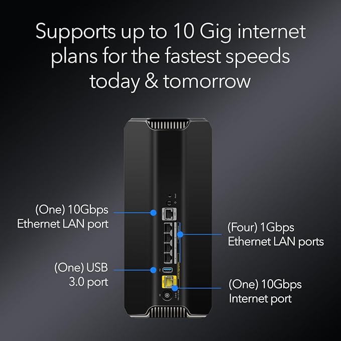 NETGEAR Nighthawk Tri-Band WiFi 7 Router (RS700S) - Security Features, BE19000 Wireless Speed (up to 19 Gbps) – 10 Gig Internet Port - Covers up to 3,500 sq. ft. – 1-Year Armor & Free Expert Help