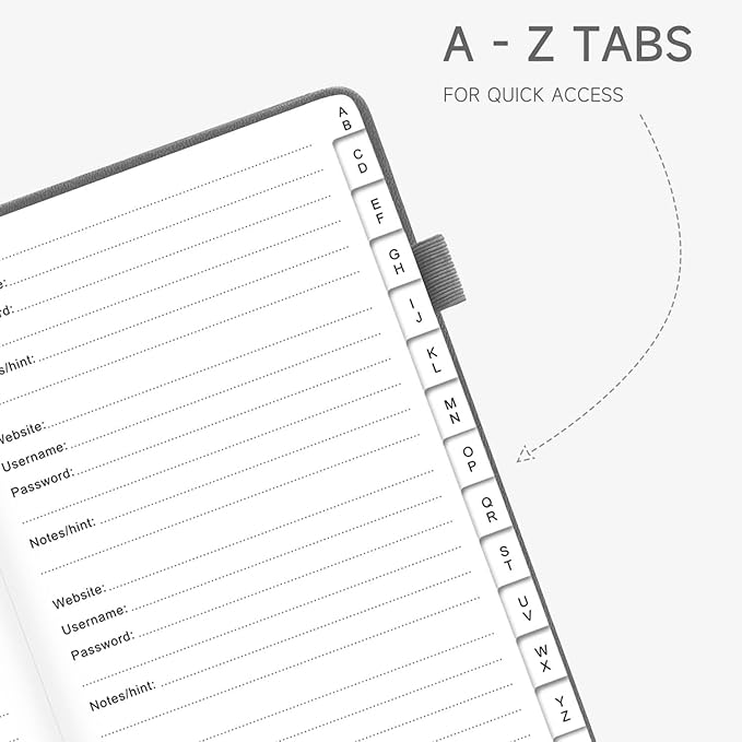 Password Book with Alphabetical Tabs – Hardcover Internet Address & Password Organizer – Password Keeper Notebook for Computer & Website – 5.2 x 7.6" Log-in Password Journal w/Thick Paper (Grey)