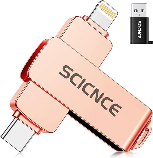 SCICNCE 512GB Flash Drive Intended for iPhone, USB Memory Stick Storage Backup for Photos Videos, Plug and Play No APP Required, Compatible with iPhone iPad Android and Computers (Rose Gold)