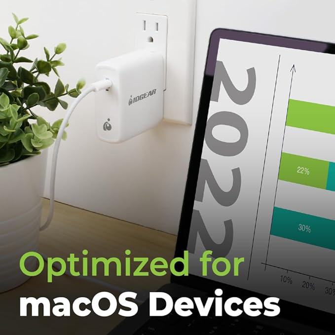 IOGEAR 100W USB-C GaN Wall Charger, Compact Fast Charger with Foldable Plug, Travel-Ready Power Adapter for MacBook Pro, iPhone 15 Pro Max, Galaxy S24 Ultra, Steam Deck — GPAWC100W