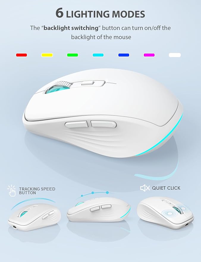 SABLUTE Wireless Keyboard and Mouse Combo Backlit - Compact Quiet Keyboard with RGB Mouse, Rechargeable, Slim, Sleep Mode, Portable Cordless Keyboard Mouse Set for Mac, Windows, Laptop (Polar White)