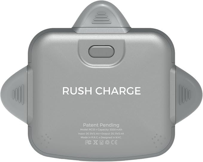 Rush Charge Universe 3 in 1 Portable Charger – 3300mah, 2.4A High-Speed Fast Charging Compatible with iPhone and Android Lightning, Type C, Micro-USB Charges 3 Devices at a Time Pre-Charged RC33 Grey