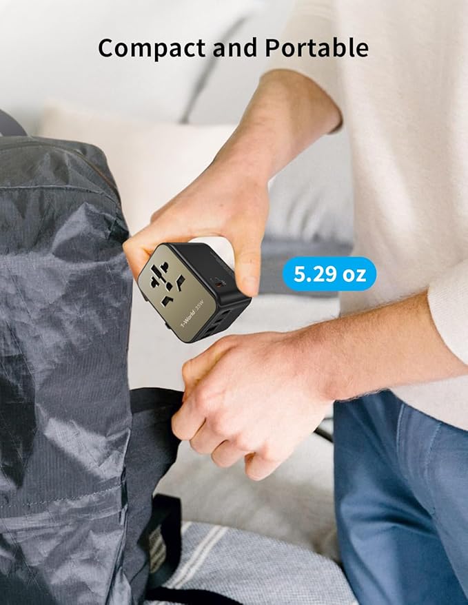 MOMAX Universal Travel Adapter, PD 35W Fast Charge International Power Adapter, 3 USB C & 2 USB A, Worldwide Travel Plug Adapter, International Power Adapter for Europe, USA, Japan, Aus(Type C/A/G/I)