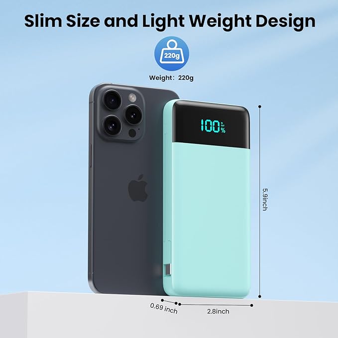 Portable Charger for iPhone with Built in Cables and Wall Plug,Upgraded 13800mAh Fast Charging USB C Power Bank,4 Outputs Travel Essential Battery Pack Compatible with iPhone 15/14/13/12,Samsung-Green