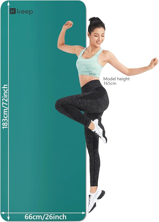 KEEP Professional Yoga Mat with Strap for Men and Women, 5mm Heavy High-Density Natural Rubber Mat for Premium Material Superior Grip, Non-Slip, Eco-Friendly 72"x26" Exercise Mat