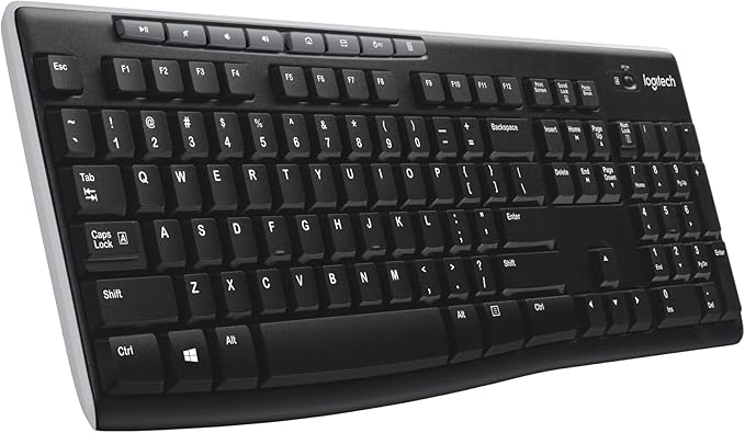 Logitech K270 Wireless Keyboard for Windows, 2.4 GHz Wireless, Full-Size, Number Pad, 8 Multimedia Keys, 2-Year Battery Life, Compatible with PC, Laptop, Black
