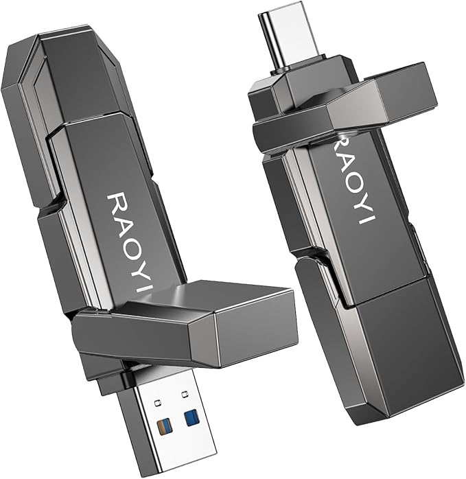 RAOYI 512GB USB C External SSD, 2-in-1 Solid State Drive Up to 450MB/s Dual USB 3.2 + Type-C Thumb Drive Portable SSD Drive for iPhone 15/16, Android, Tablet, PC and PS4