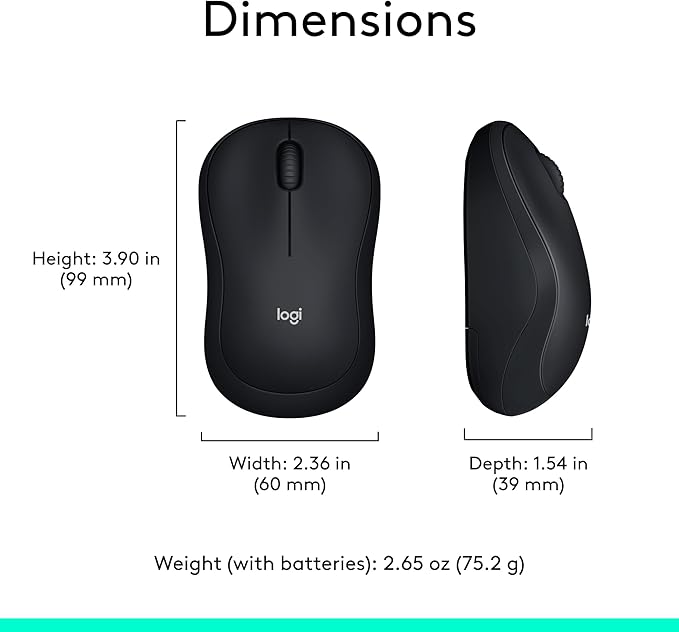 Logitech M185 Wireless Mouse, 2.4GHz with USB Mini Receiver, 12-Month Battery Life, 1000 DPI Optical Tracking, Ambidextrous, Compatible with PC, Mac, Laptop - Black