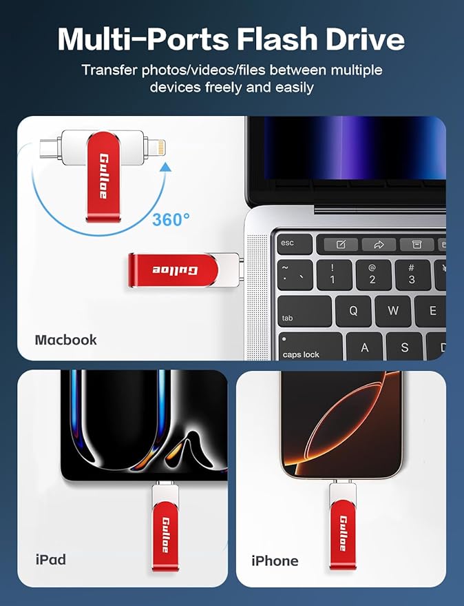 Gulloe 512GB Flash Drive Intended for iPhone, Memory Stick Storage for Photos and Videos Backup, Compatible with iPhone iPad Android PC, Plug and Play, No Application Required (Red)