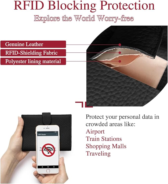 RFID Blocking Passport Holder for Travel – Passport Wallet for Women with Card Slots, Coin Pocket, SIM Card Slot – Slim Genuine Leather Travel Organizer Gift (Black)