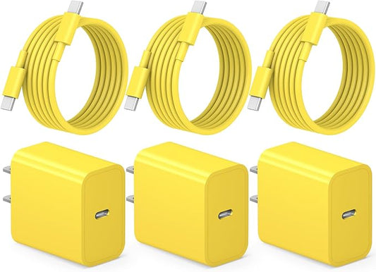 iPhone 17 16 15 Charger Fast Charging 3+3Pack Type C Charger USB C Chargers Block with 6FT Cable for iPhone Air/17/17 Plus/17 Pro/17 Pro Max/16/16 Plus/16 Pro/16 Pro Max/15/15 Pro Max/iPad Pro(Yellow)
